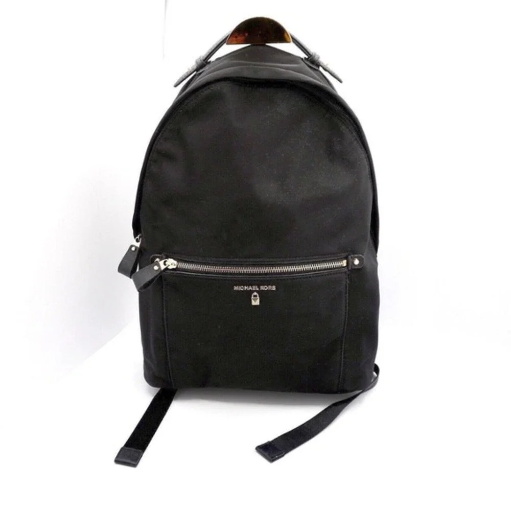 Michael Kors Black Nylon Backpack Gold Hardware Front Zip Pocket Padlock‎ Charm